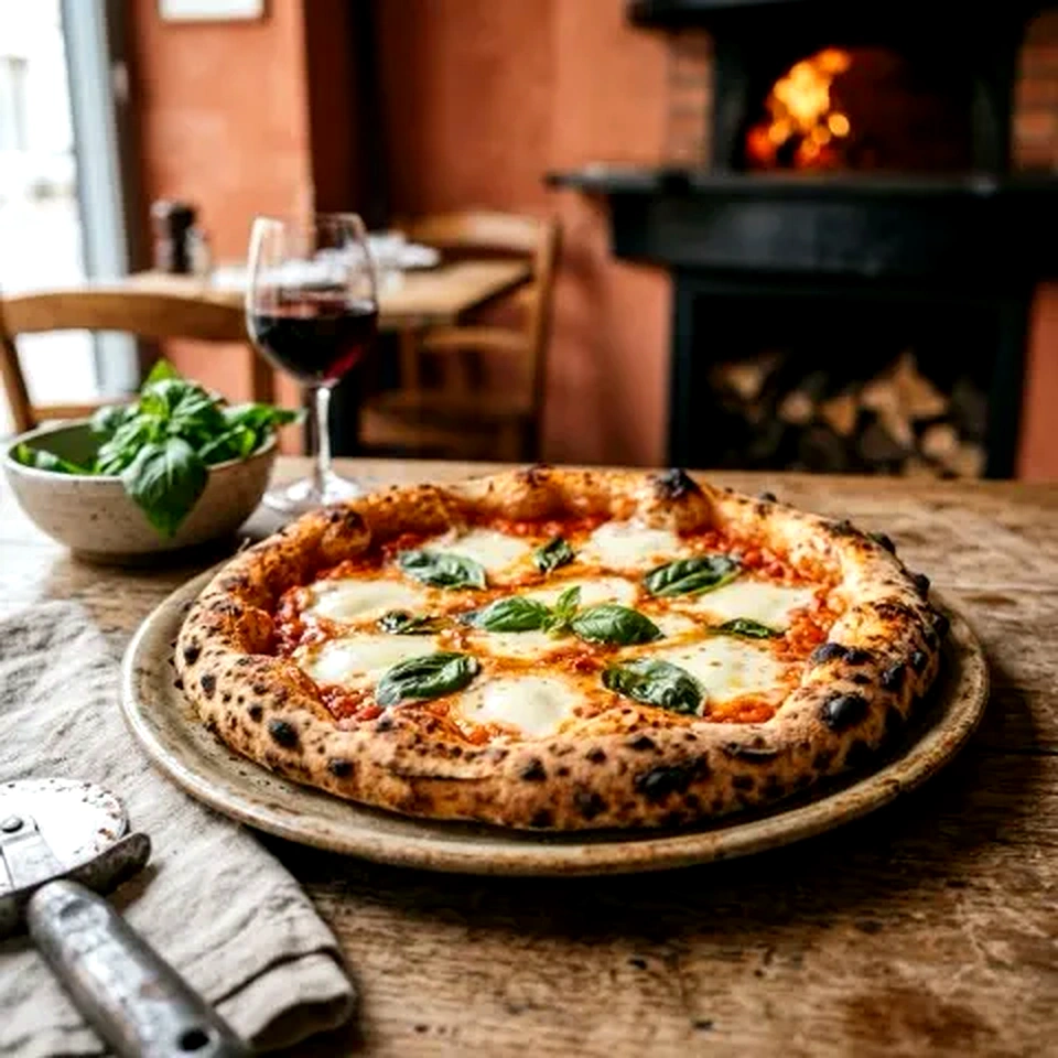 Pizza margherita recien horneada para la carta digital