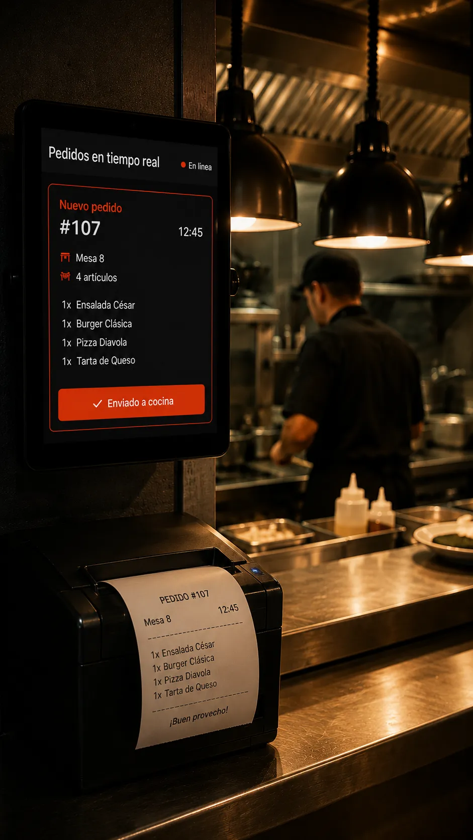 El pedido llega a cocina en tiempo real